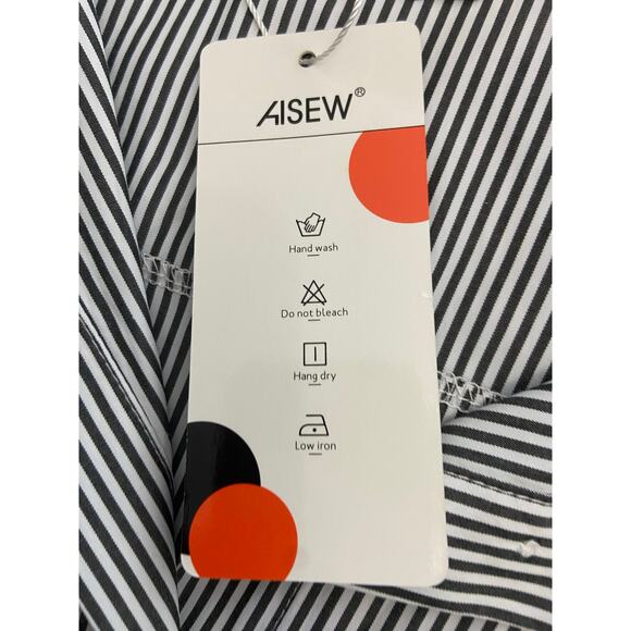 Aisew Button Front Shirt Womens L Pin Striped Long Sleeve Collared NEW - Picture 11 of 13